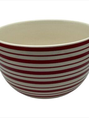 Holiday Time Red White Striped Cereal Soup Bowl 6" Diameter EUC